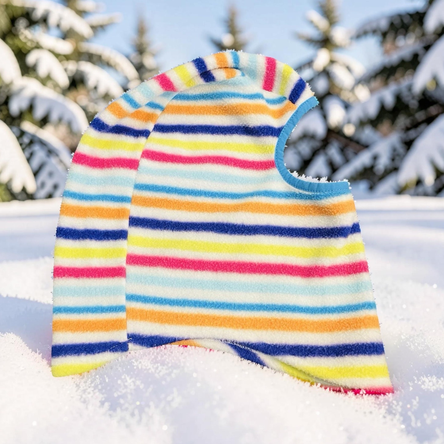 Ll Bean Kids Balaclava Full Face Mask Medium Hat Blue Stripe Fleece Winter Ski